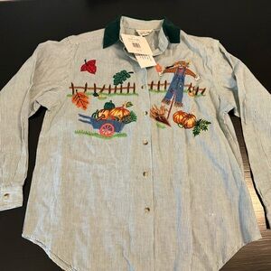 Vintage Casey & Max fall harvest scarecrow button-down shirt women’s size medium
